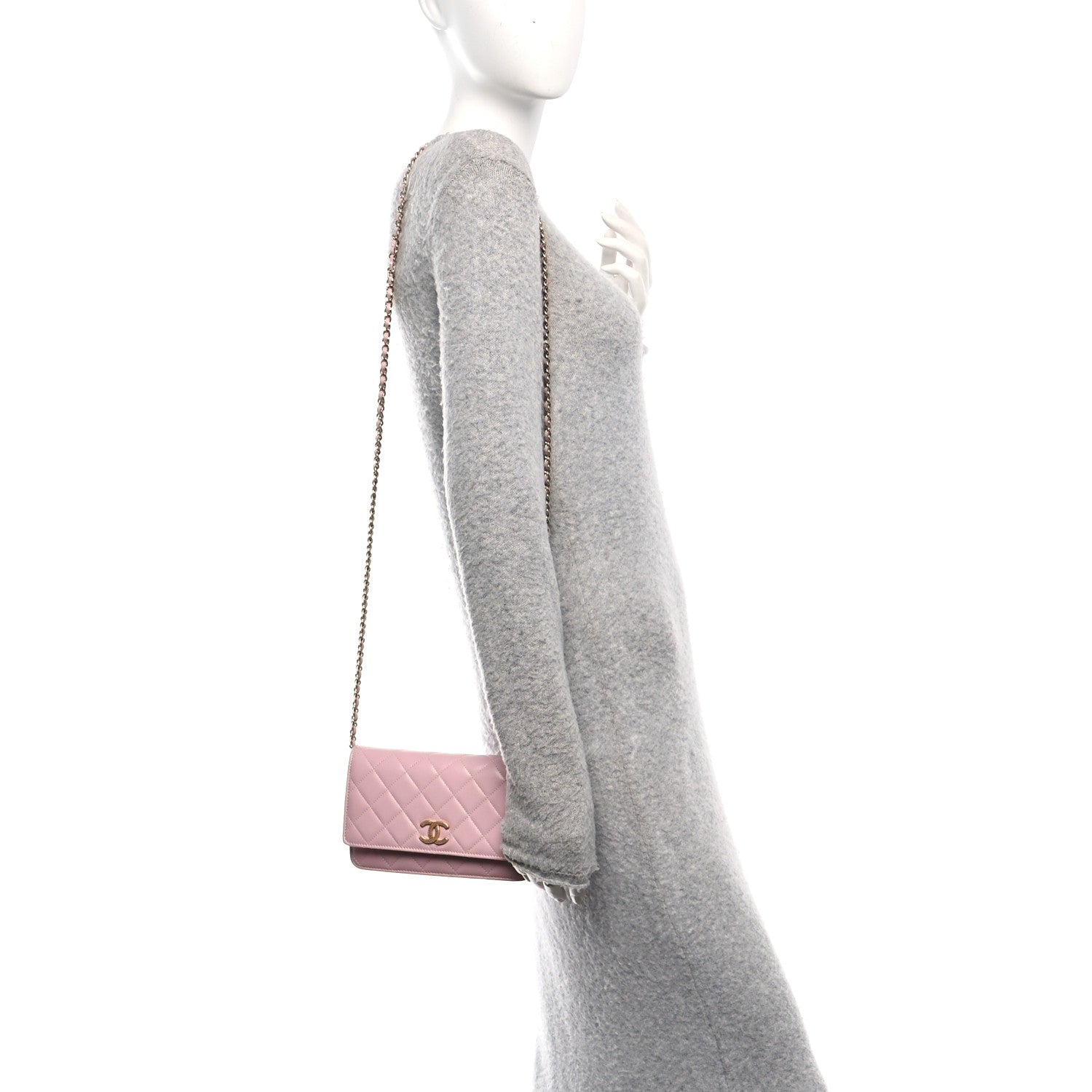 Chanel Caviar Quilted Studded CC Wallet on Chain WOC Light Pink 2 of 11