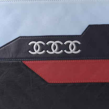 Chanel Lambskin Large Airline Zipper Cosmetic Case Blue Black Red 10 of 10