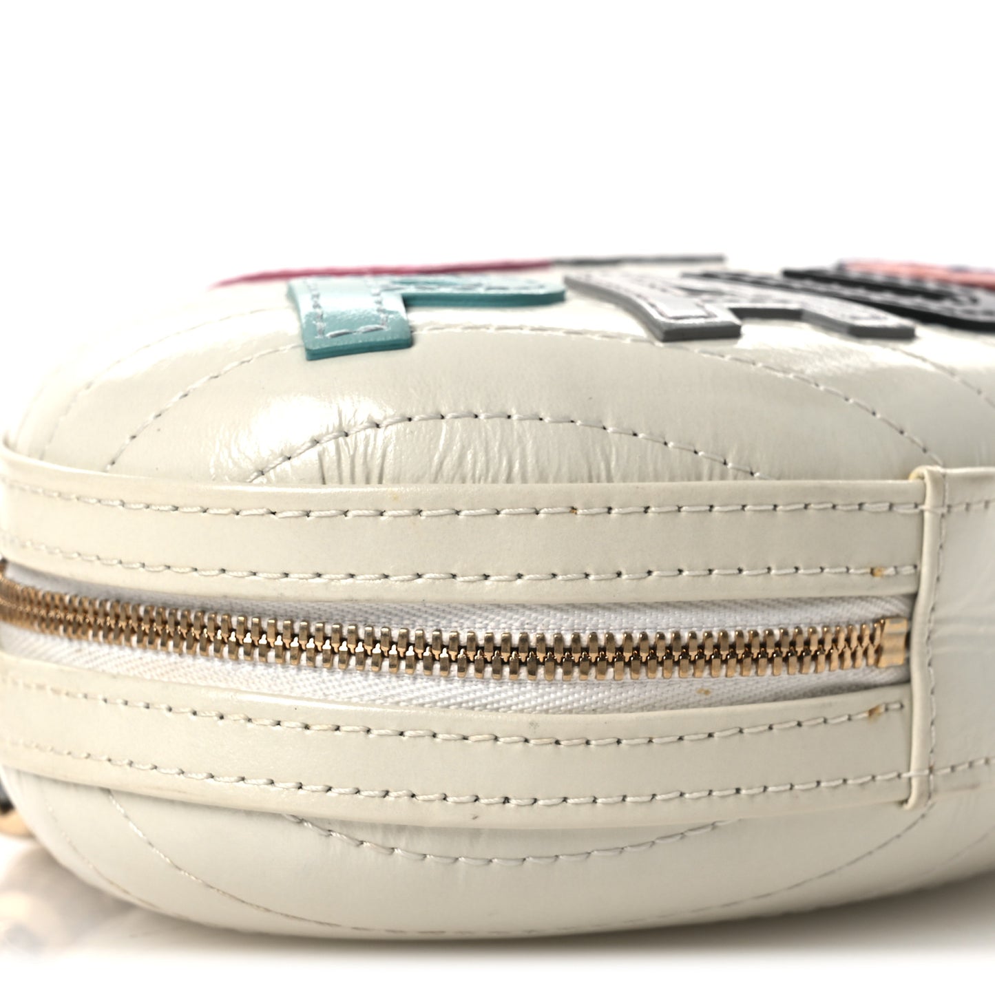 Embroidered Lambskin Chevron Quilted La Pausa Evening Bag White