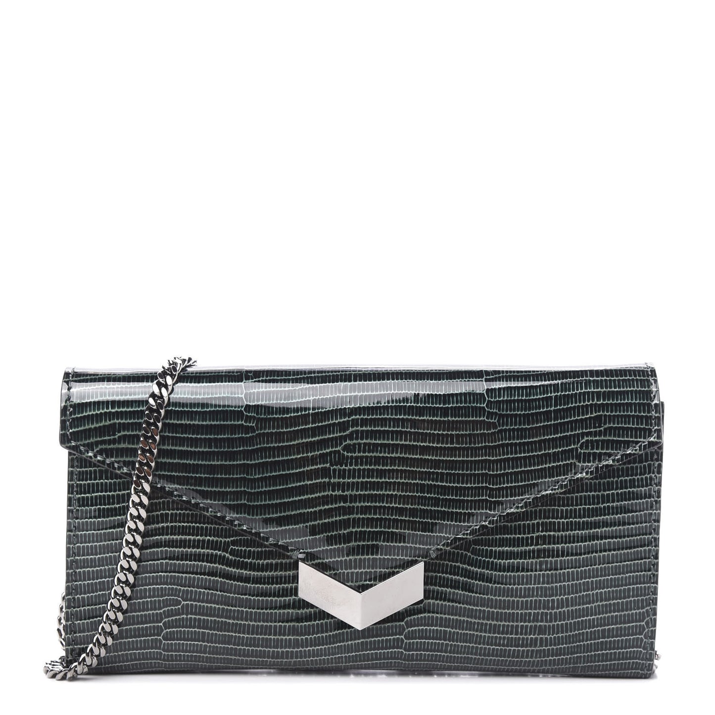 Patent Lizard Embossed Chain Clutch Green