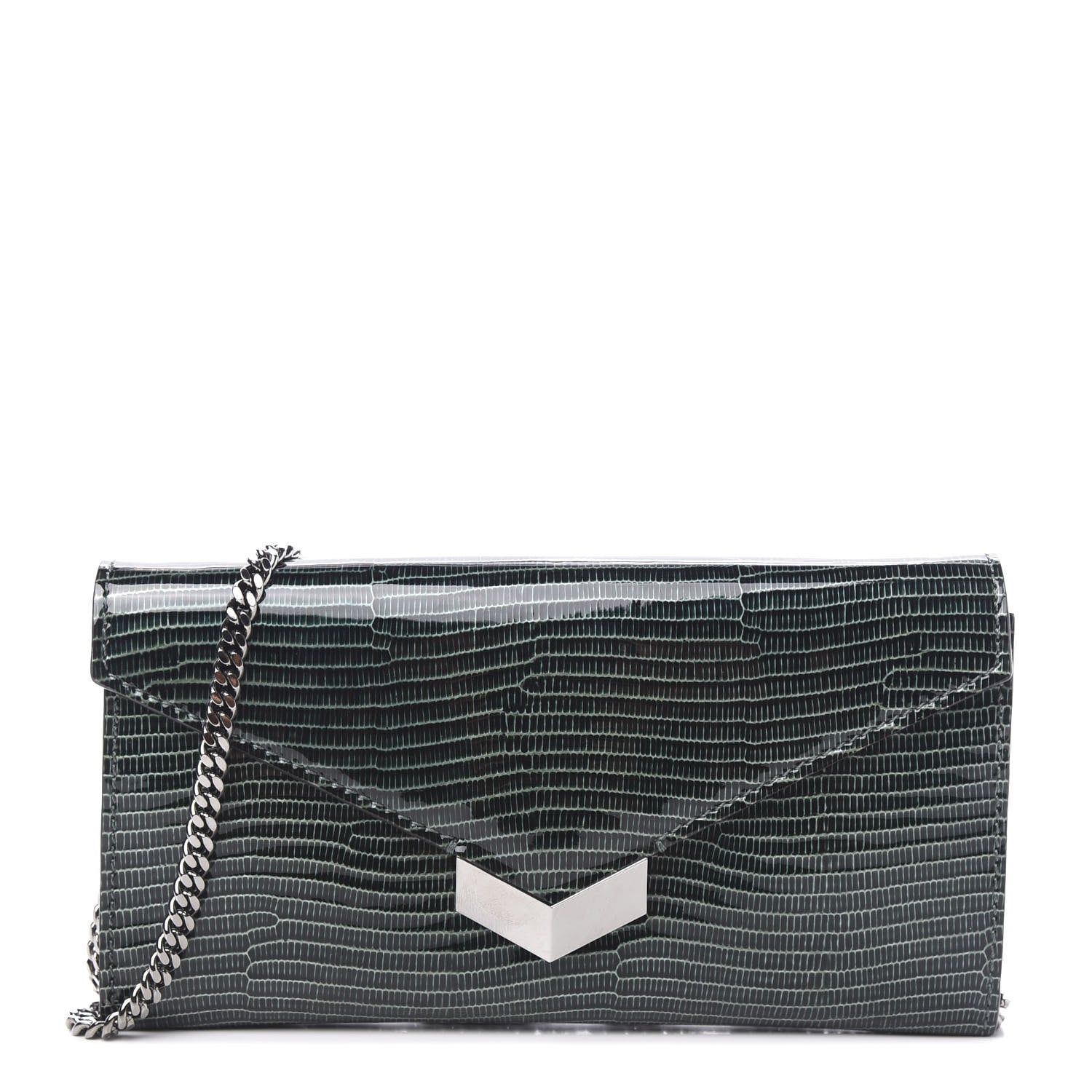 Jimmy Choo Patent Lizard Embossed Chain Clutch Green 1 of 10