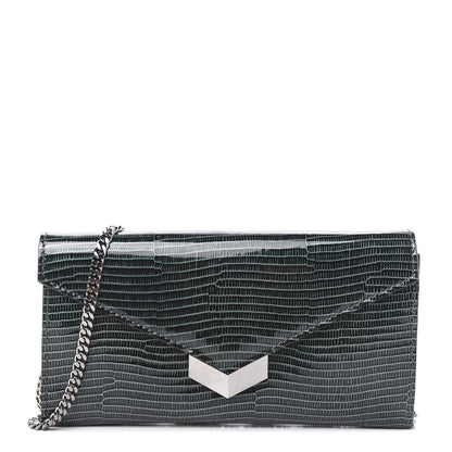 Jimmy Choo Patent Lizard Embossed Chain Clutch Green 1 of 10