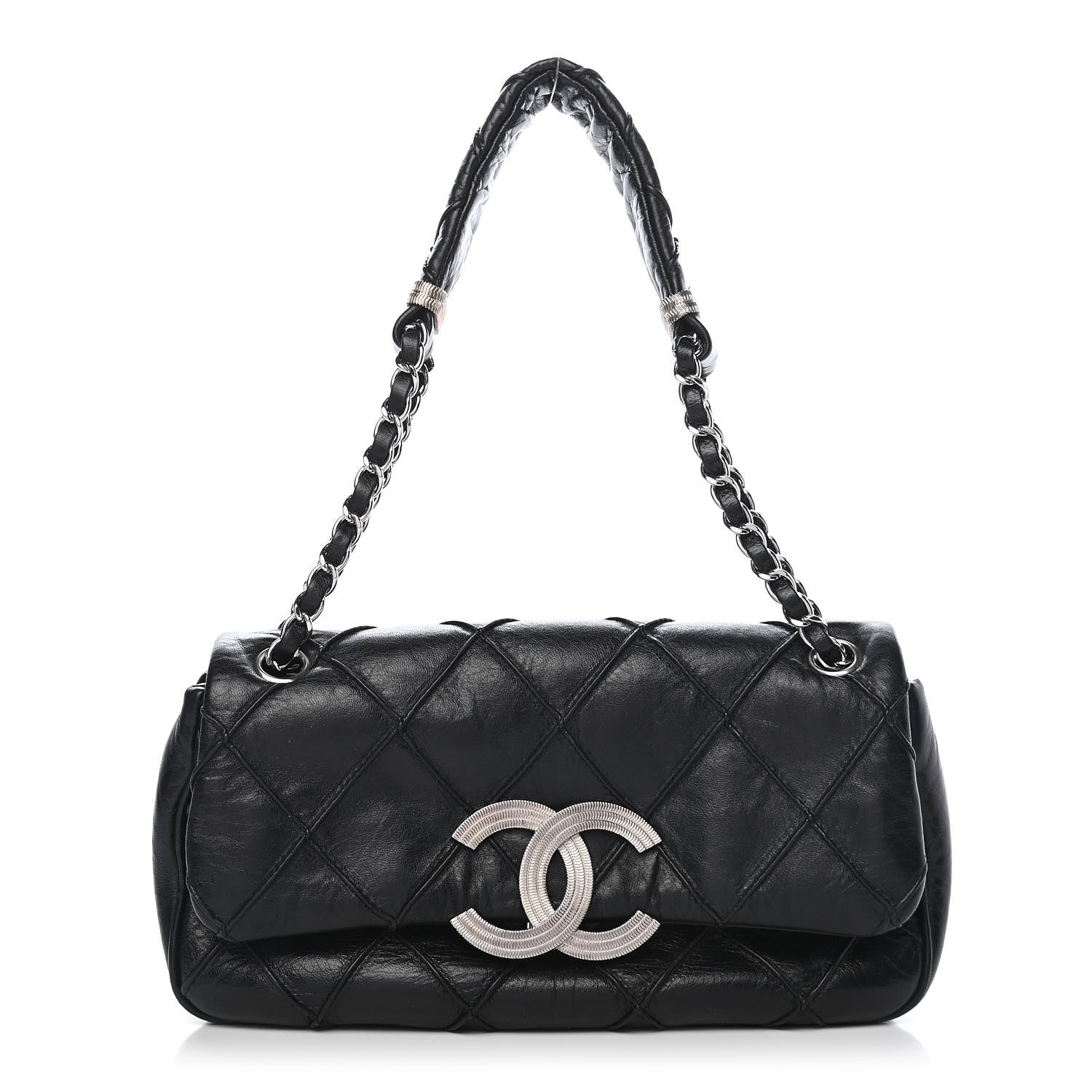 Chanel Lambskin Diamond Stitched CC Flap Shoulder Bag Black 3 of 26