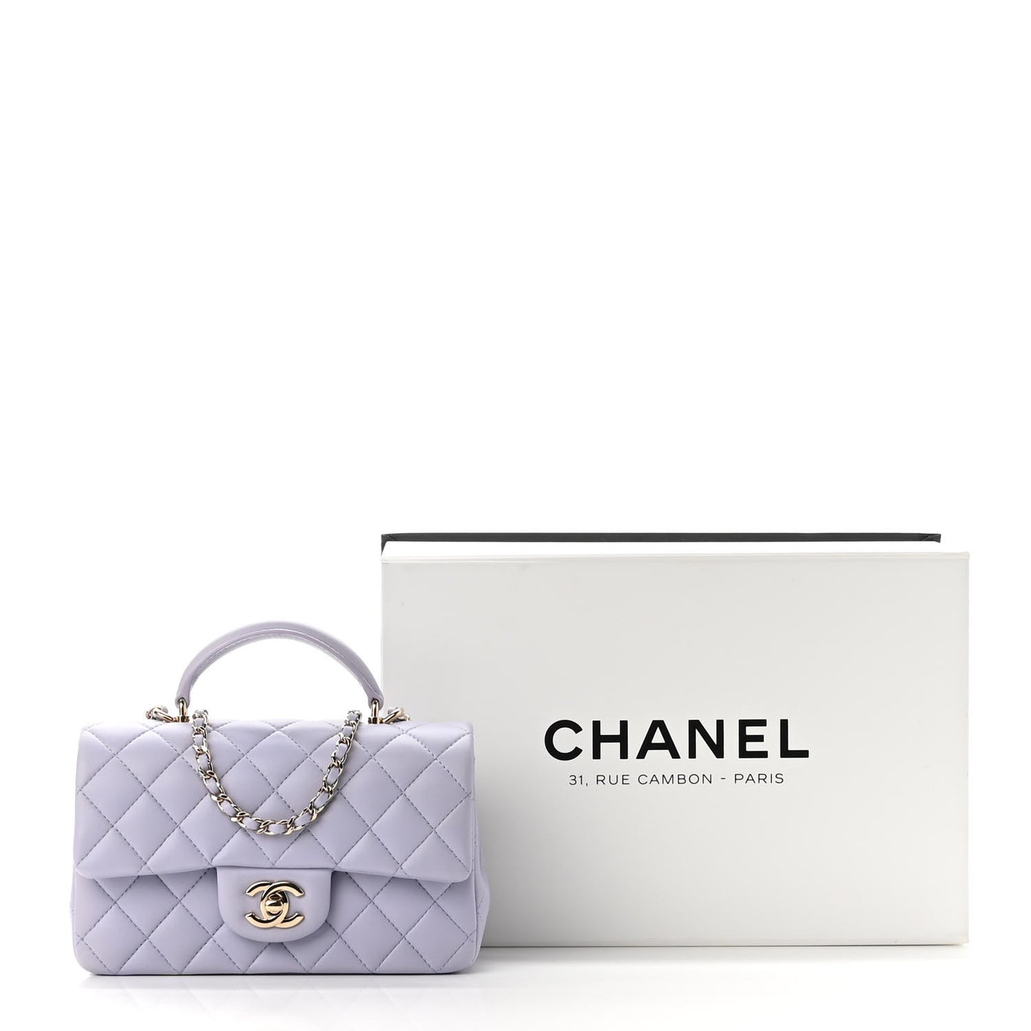 Lambskin Quilted Mini Top Handle Rectangular Flap Light Purple