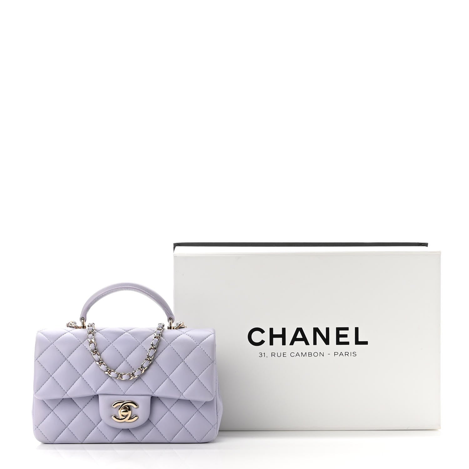 Chanel Lambskin Quilted Mini Top Handle Rectangular Flap Light Purple 10 of 10