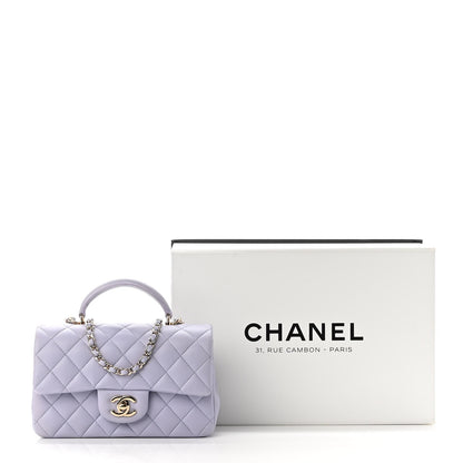 Chanel Lambskin Quilted Mini Top Handle Rectangular Flap Light Purple 10 of 10