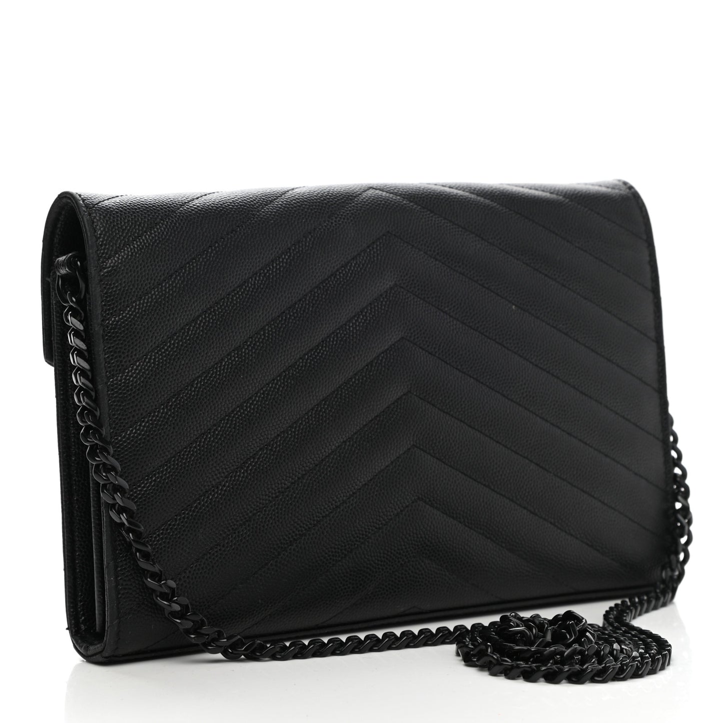Grain De Poudre Matelasse Chevron Monogram Chain Wallet Black