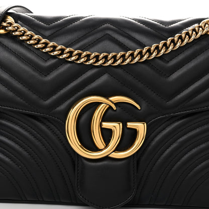 Gucci Calfskin Matelasse Medium GG Marmont Shoulder Bag Black 7 of 11