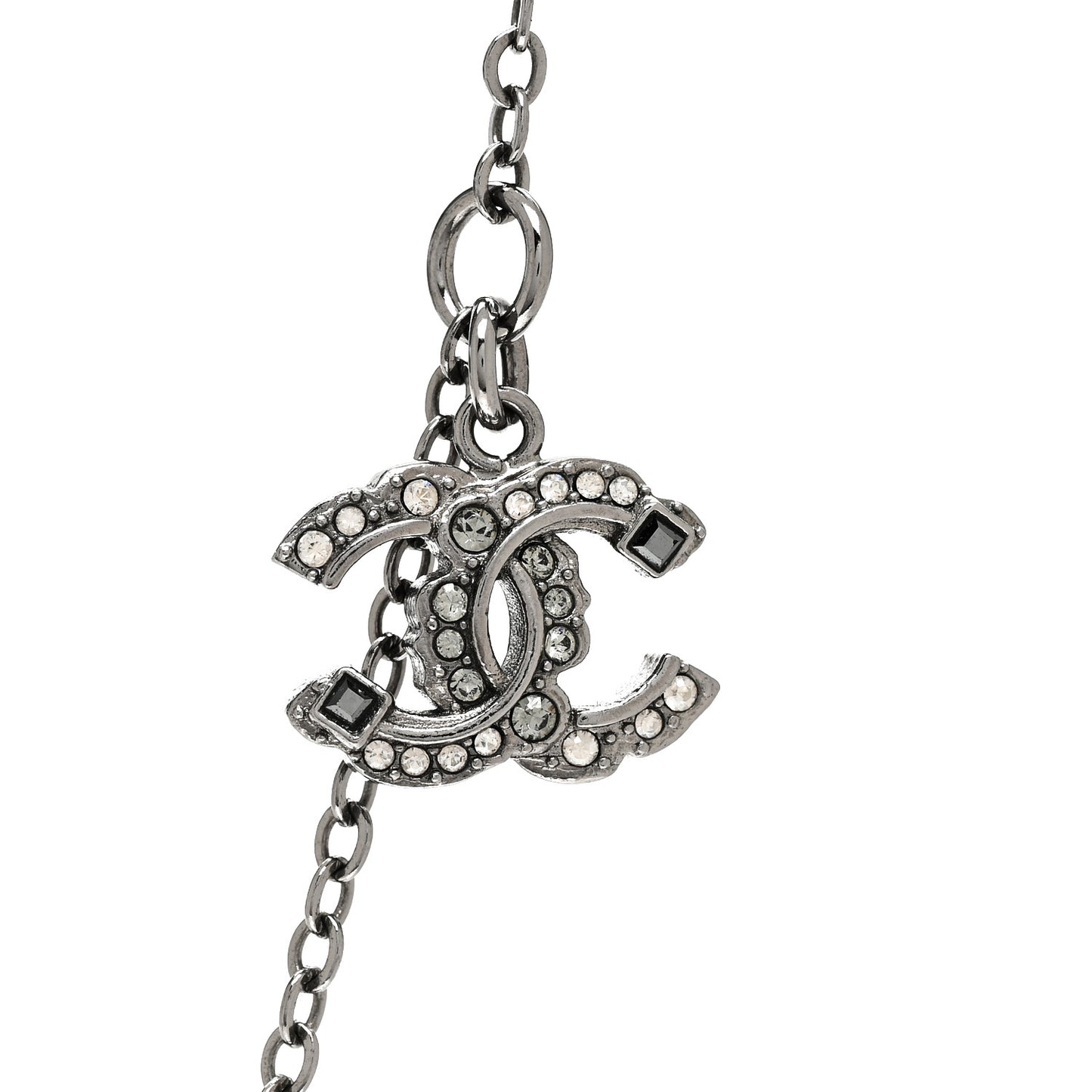 Crystal Double CC Necklace Black Dark Silver