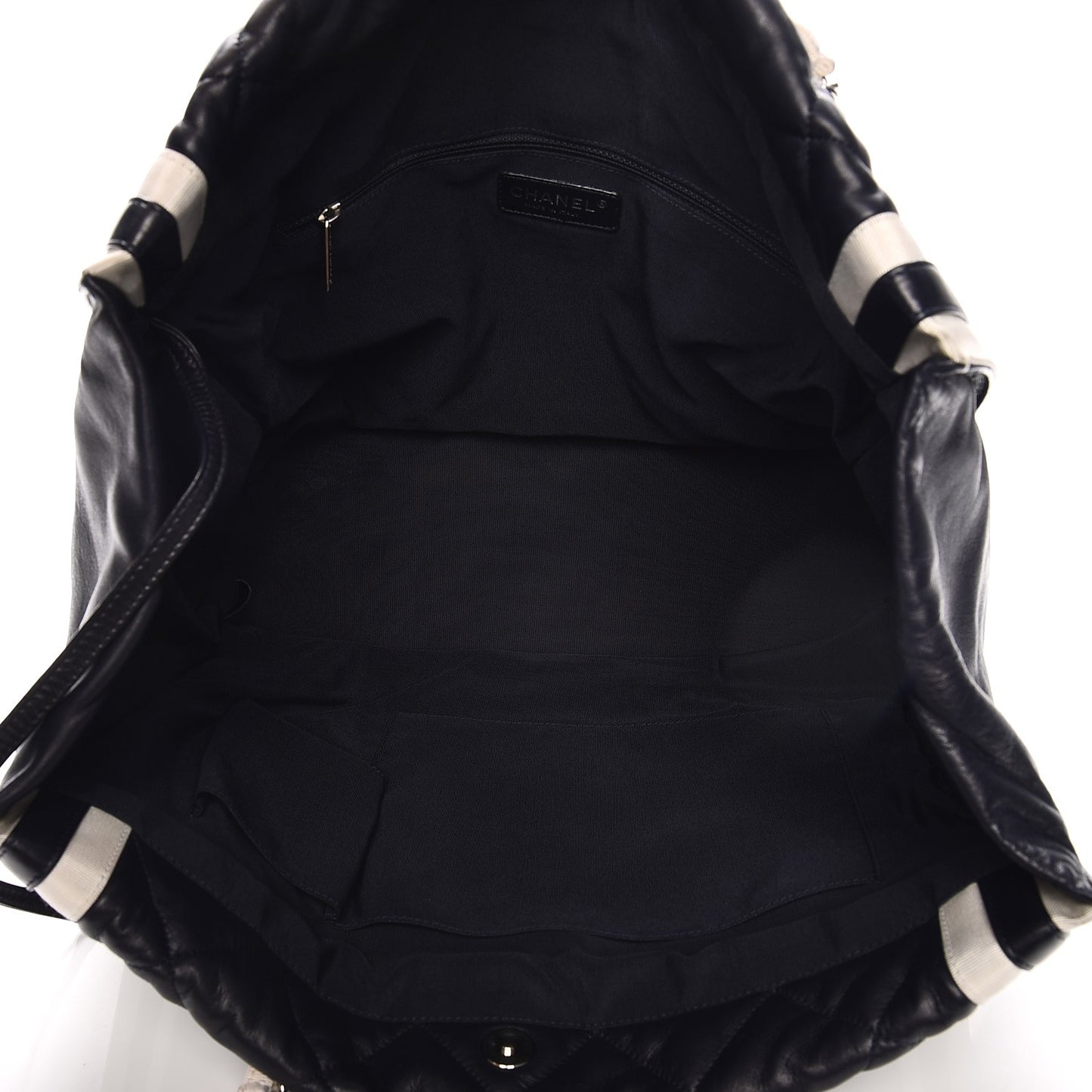 Lambskin Quilted Lido Shopping Tote Dark Navy Blue