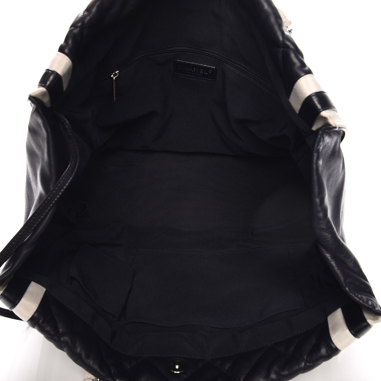 Chanel Lambskin Quilted Lido Shopping Tote Dark Navy Blue 5 of 13