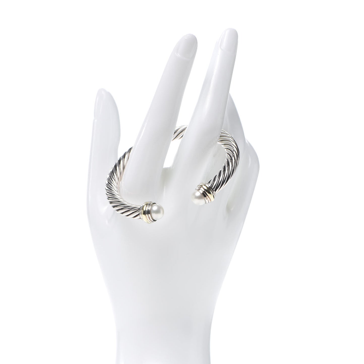 Sterling Silver 14K Yellow Gold Pearl 7mm Cable Classics Bracelet