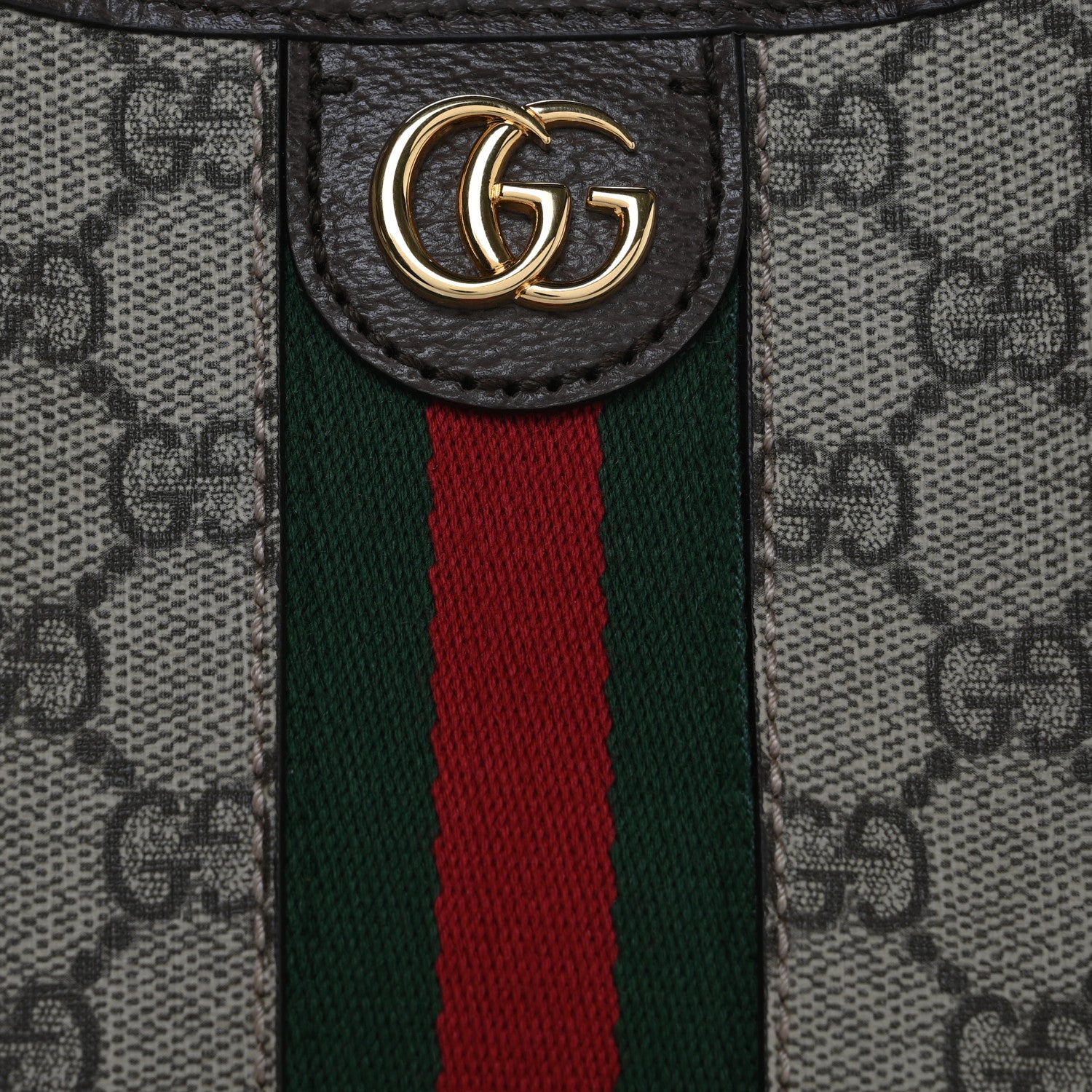 Gucci GG Supreme Monogram Textured Dollar Calfskin Web Small Ophidia Bucket Shoulder Bag Beige Ebony New Acero 9 of 11