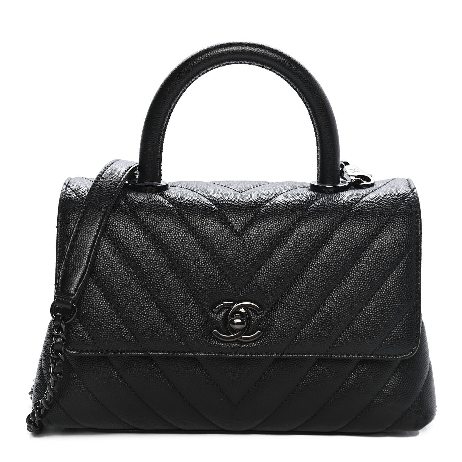 Chanel Caviar Chevron Quilted Mini Coco Handle Flap So Black 1 of 10