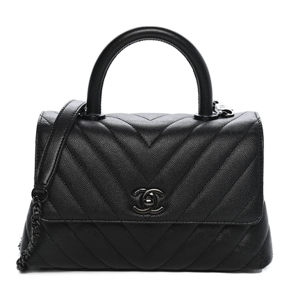 Chanel Caviar Chevron Quilted Mini Coco Handle Flap So Black 1 of 10