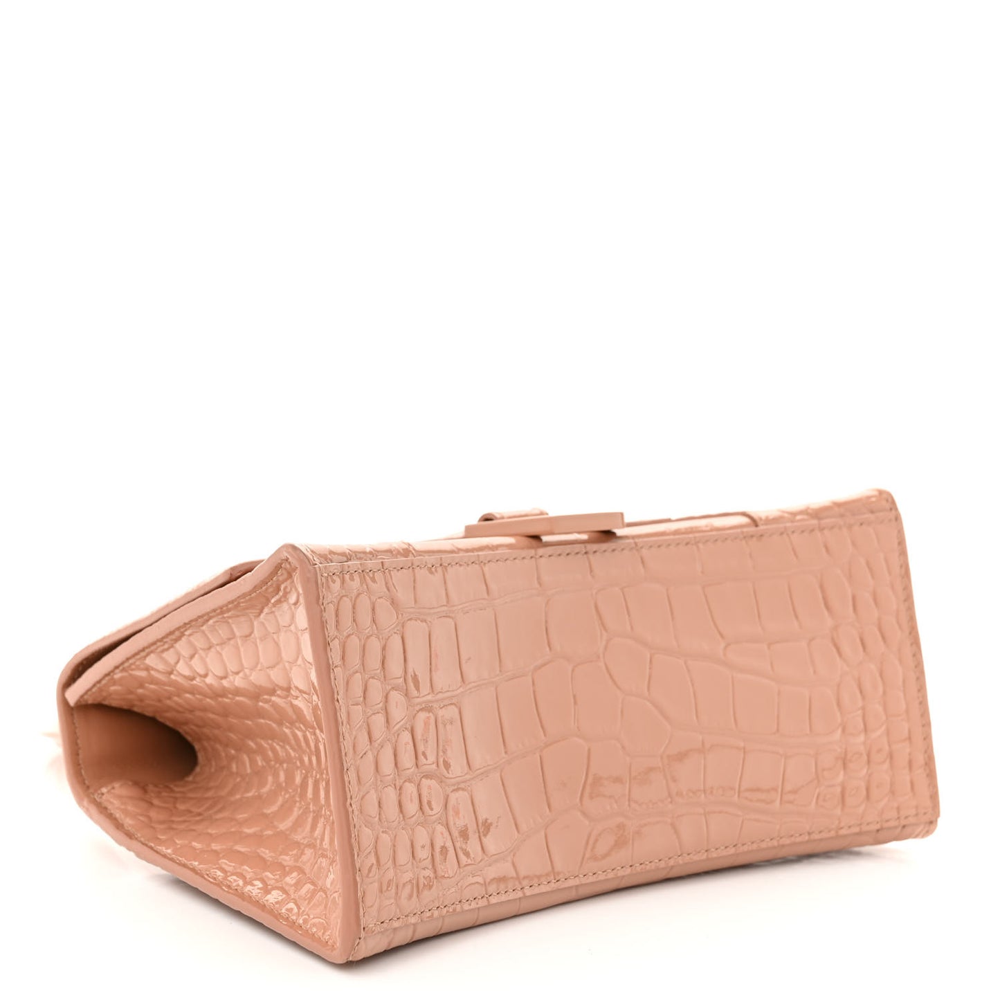 Shiny Calfskin Monochrome Crocodile Embossed Small Hourglass Top Handle Bag Nude Beige