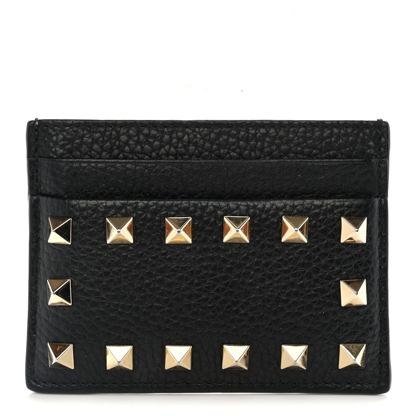 Pebbled Calfskin Rockstud Card Holder Black