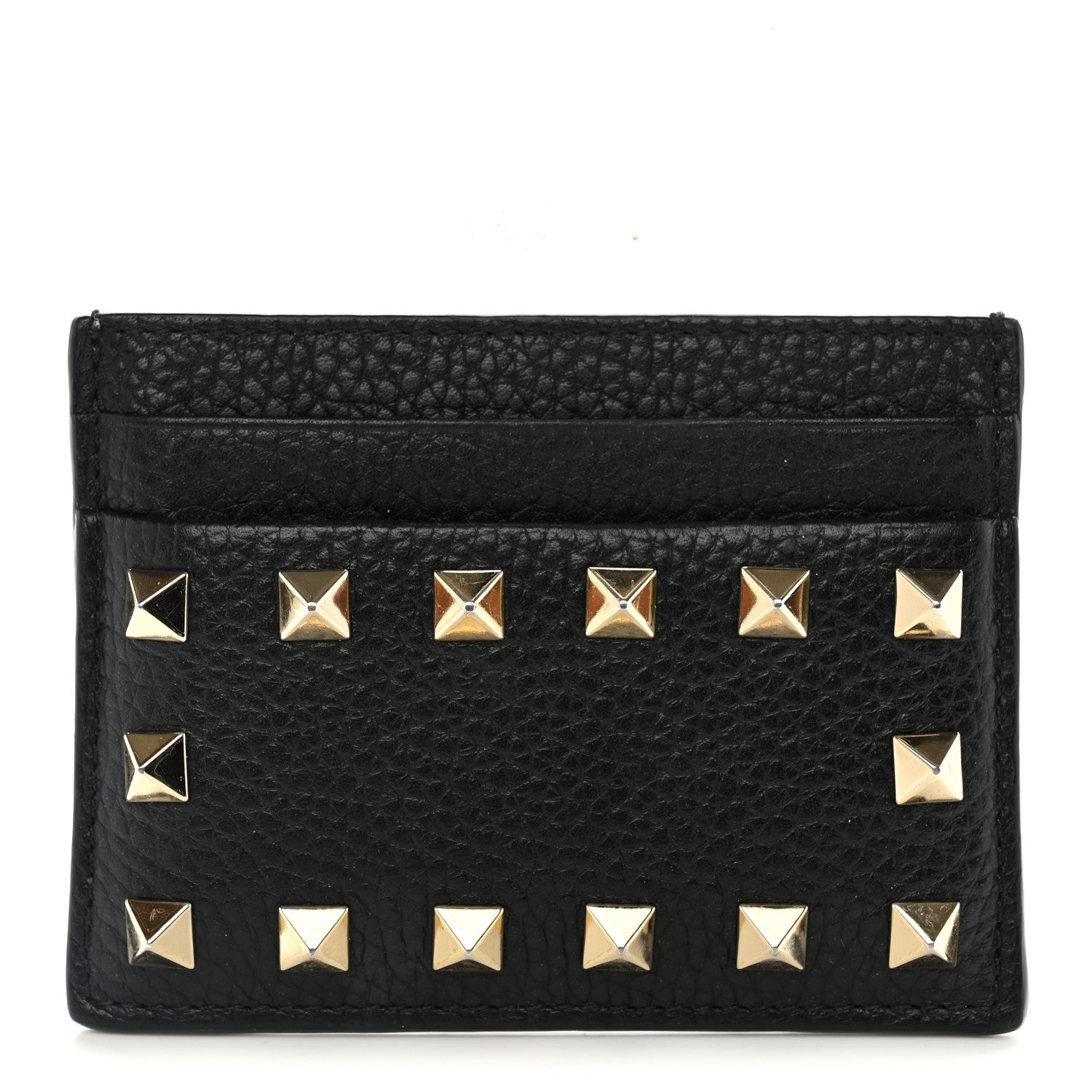 Valentino Garavani Pebbled Calfskin Rockstud Card Holder Black 1 of 5