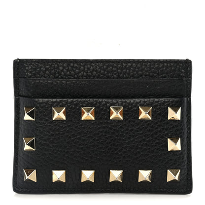 Valentino Garavani Pebbled Calfskin Rockstud Card Holder Black 1 of 5