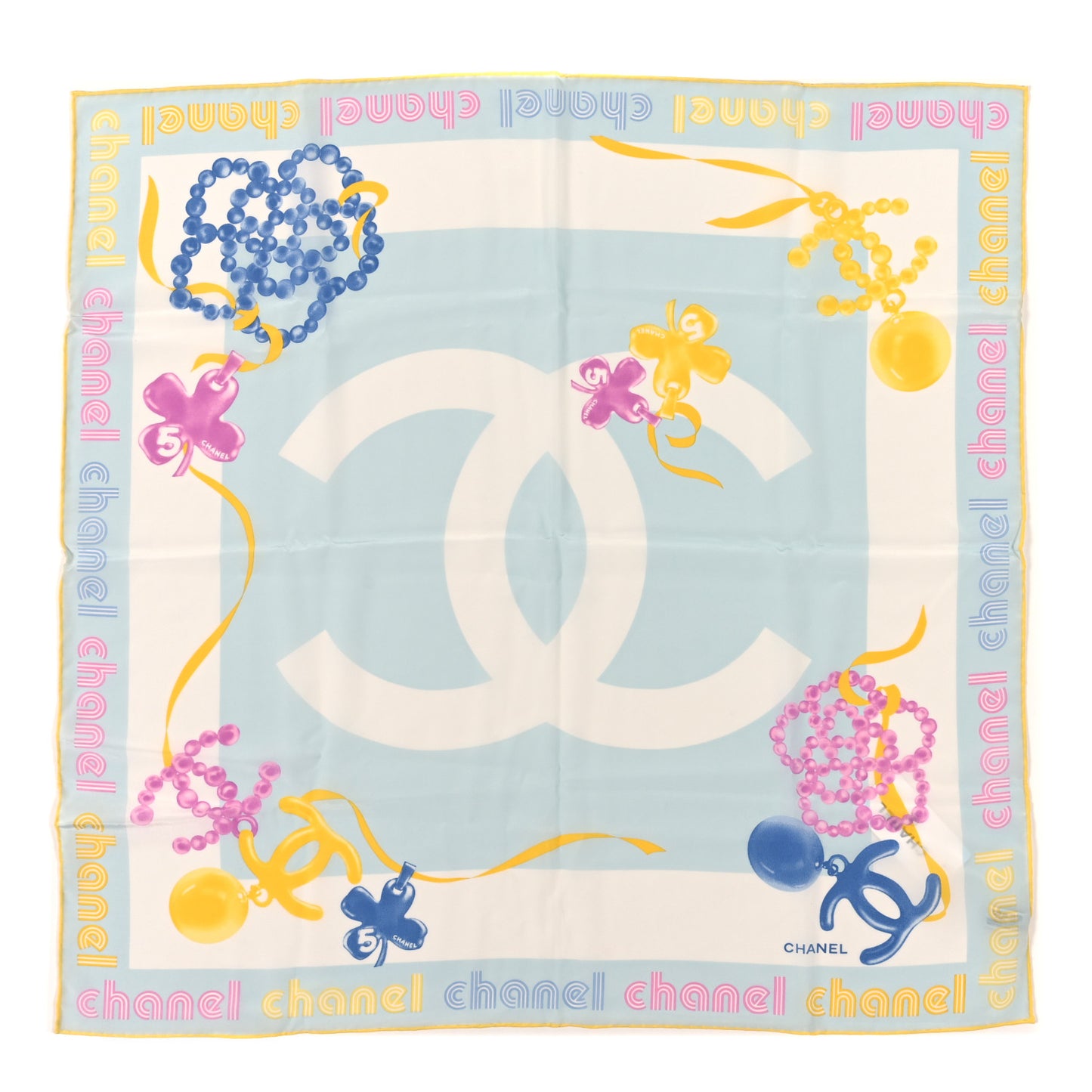 Silk CC Pearl Clover Scarf Blue Yellow Pink