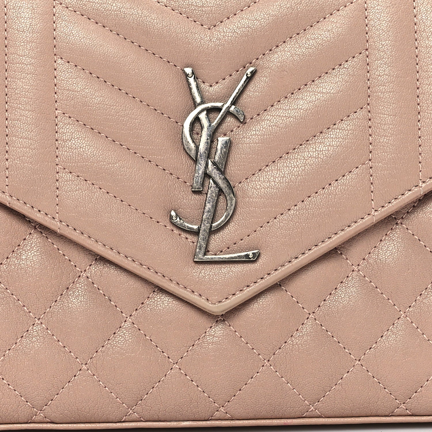 Saint Laurent Sheepskin Tri-Quilt Monogram Envelope Chain Wallet Dark Beige 8 of 13