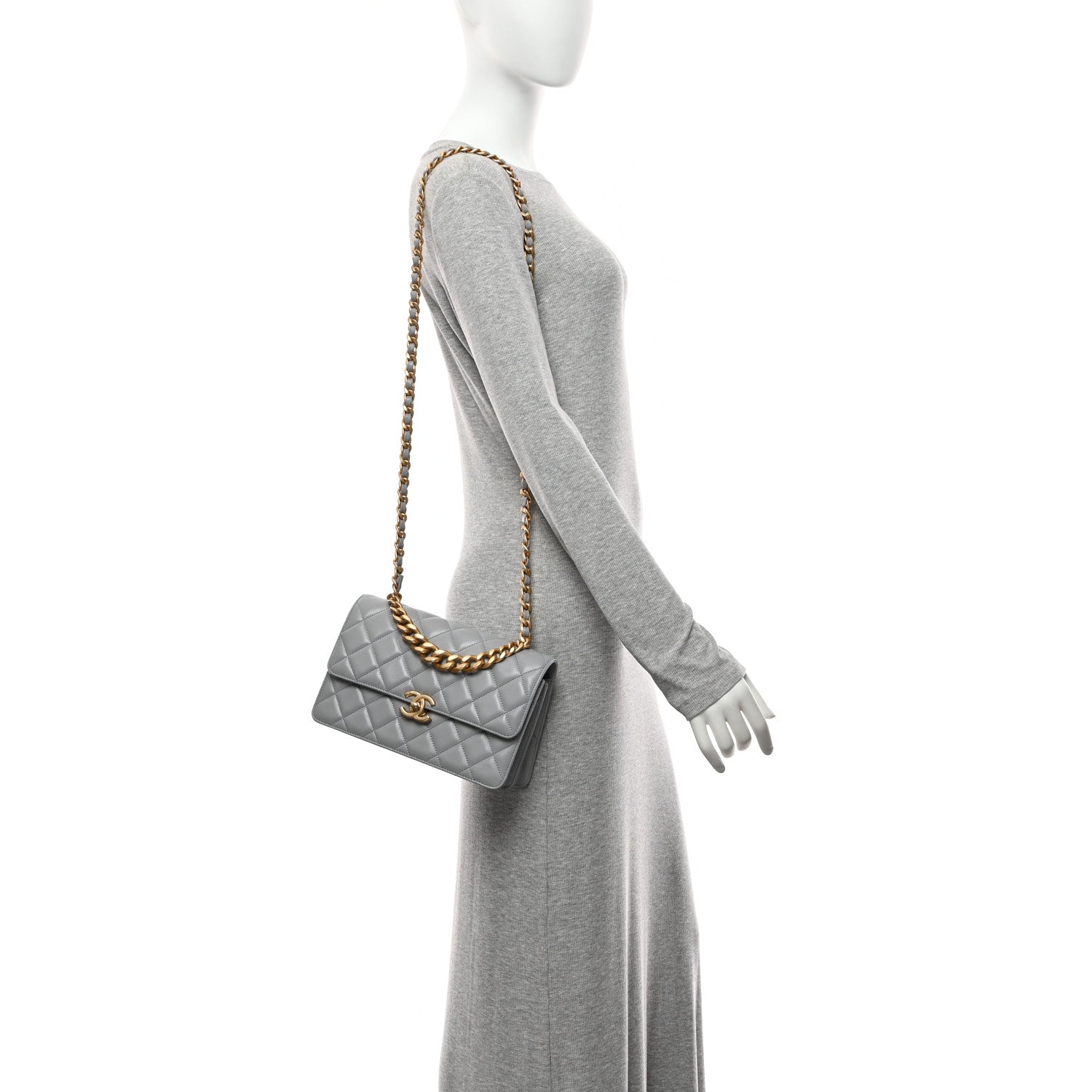 Chanel Caflskin Quilted Dual Handle Chain Flap Bag Grey 2 of 10