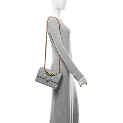 Chanel Caflskin Quilted Dual Handle Chain Flap Bag Grey 2 of 10