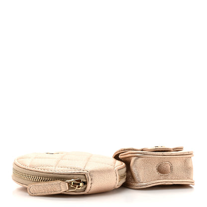 Chanel Metallic Lambskin Quilted Round Clip On Coin Purse Airpods Case Gold 4 of 10