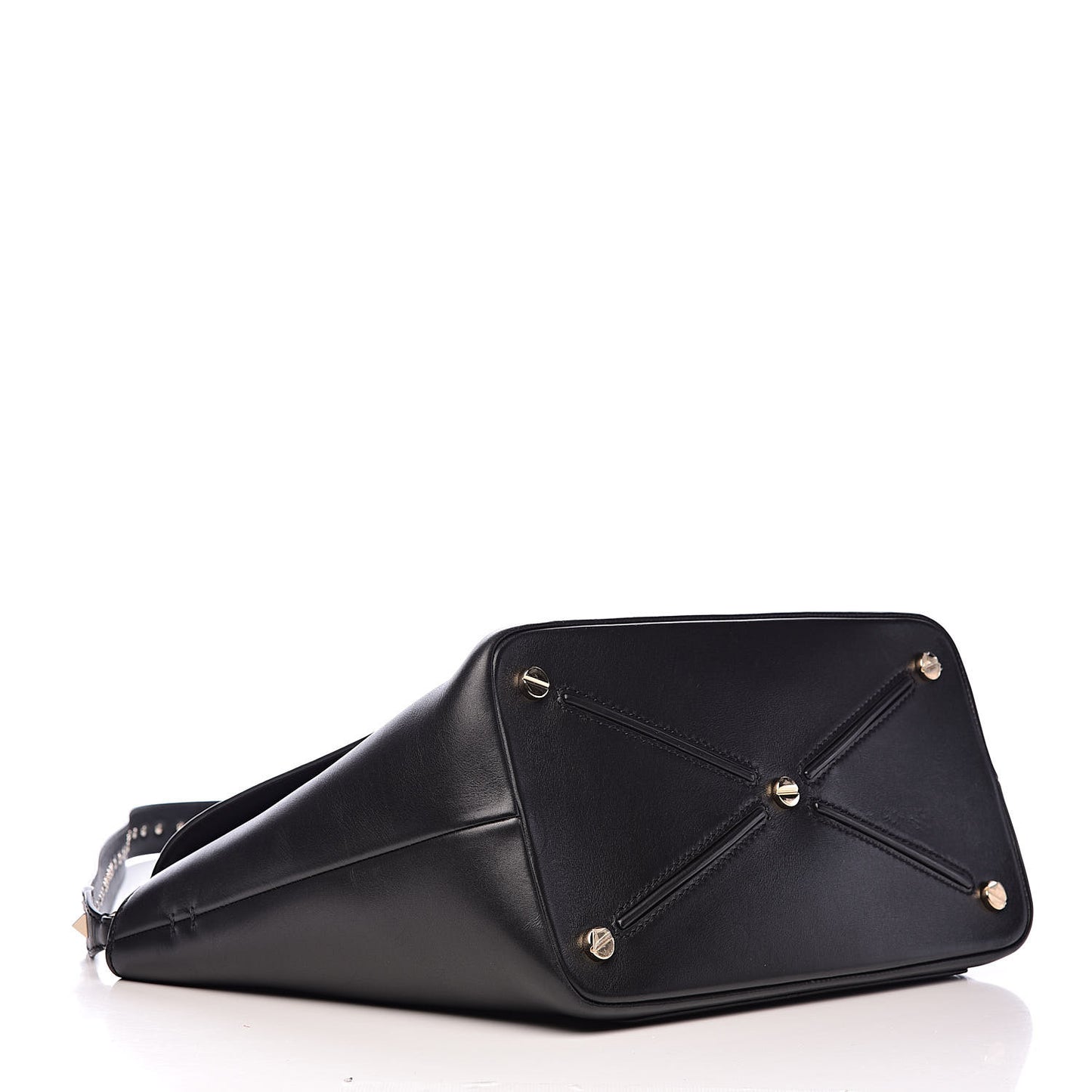 Calfskin Rockstud Medium Demilune Double Handle Satchel Black