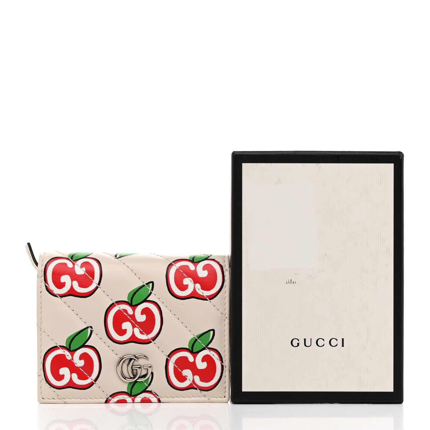 Gucci Calfskin Matelasse Diagonal GG Apple GG Marmont Card Case Wallet Ivory 8 of 8