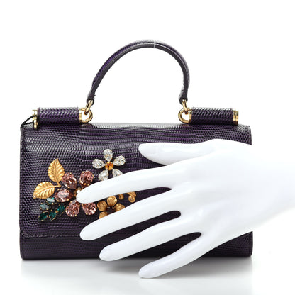 Dolce & Gabbana Iguana Calfskin Crystal Embellished Mini Von Bag Purple 2 of 7