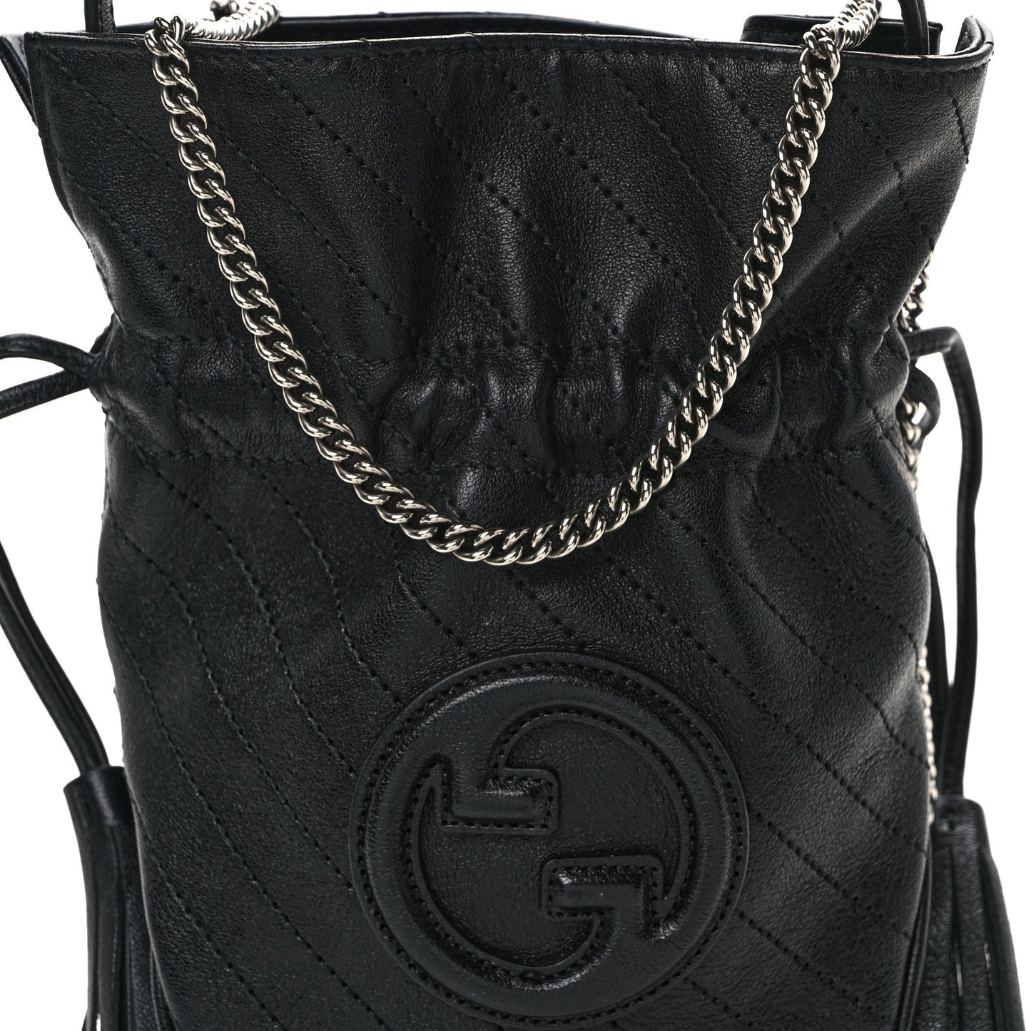 Sakai Be Green Calfskin Diagonal Stitched Mini Blondie Bucket Bag Black