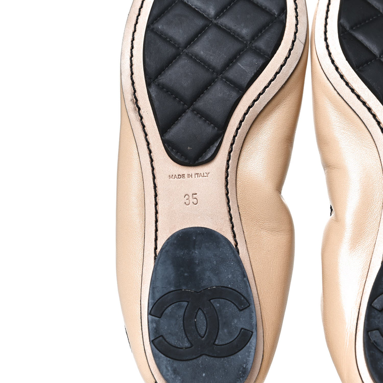 Chanel Lambskin CC Elastic Cap Toe Ballerina 35 Flats Beige Black 8 of 10
