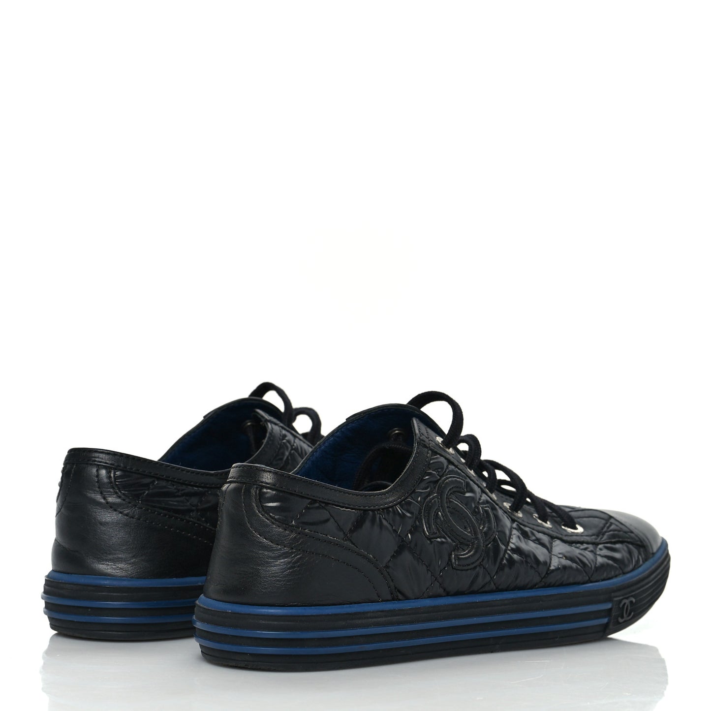 Nylon Calfskin Quilted CC Sneakers 37 Black Blue