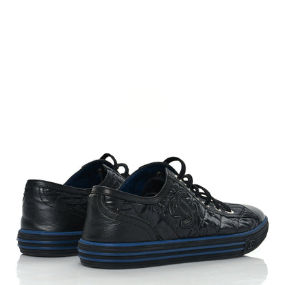 Chanel Nylon Calfskin Quilted CC Sneakers 37 Black Blue 4 of 7