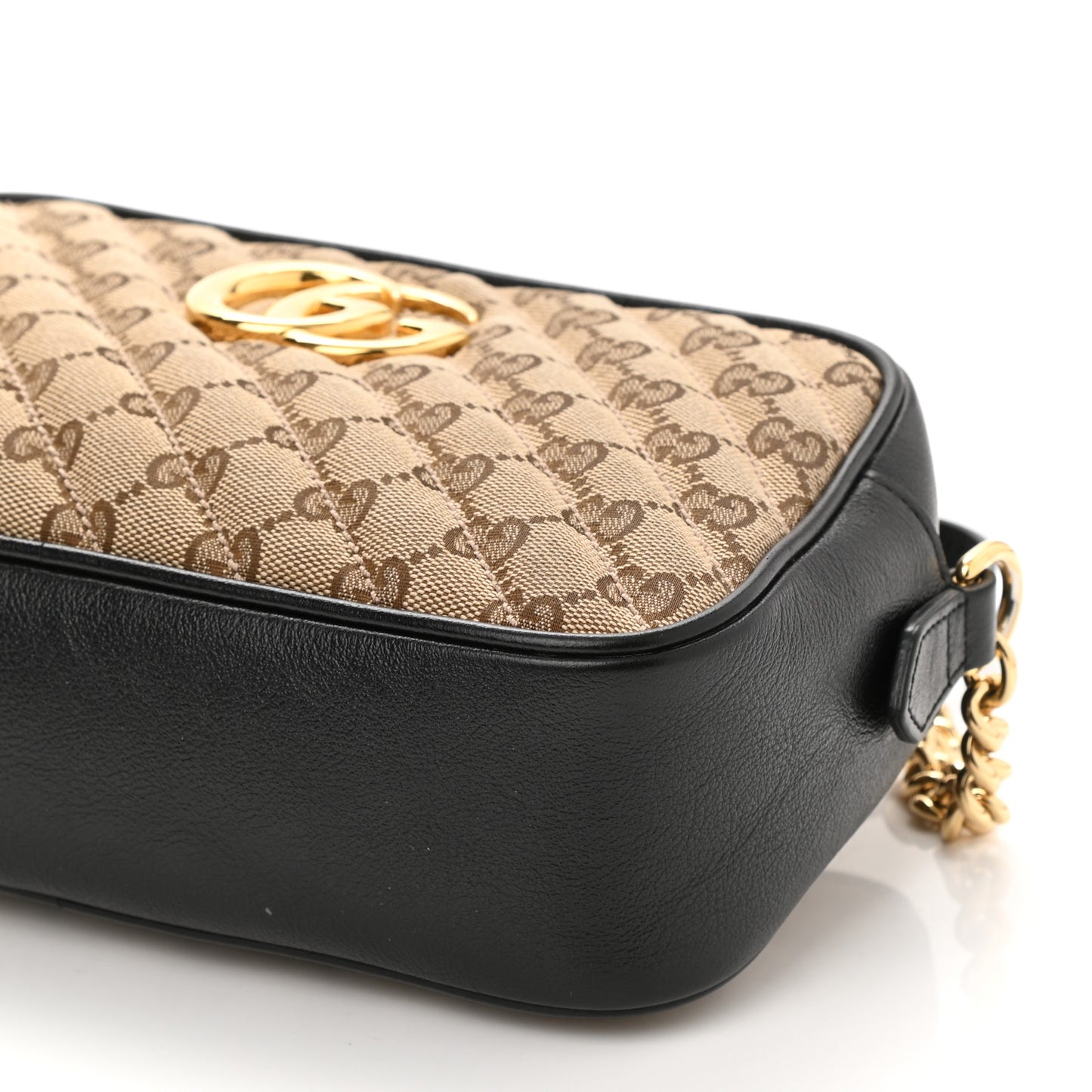 Monogram Matelasse Diagonal Small GG Marmont Chain Shoulder Bag Beige Black