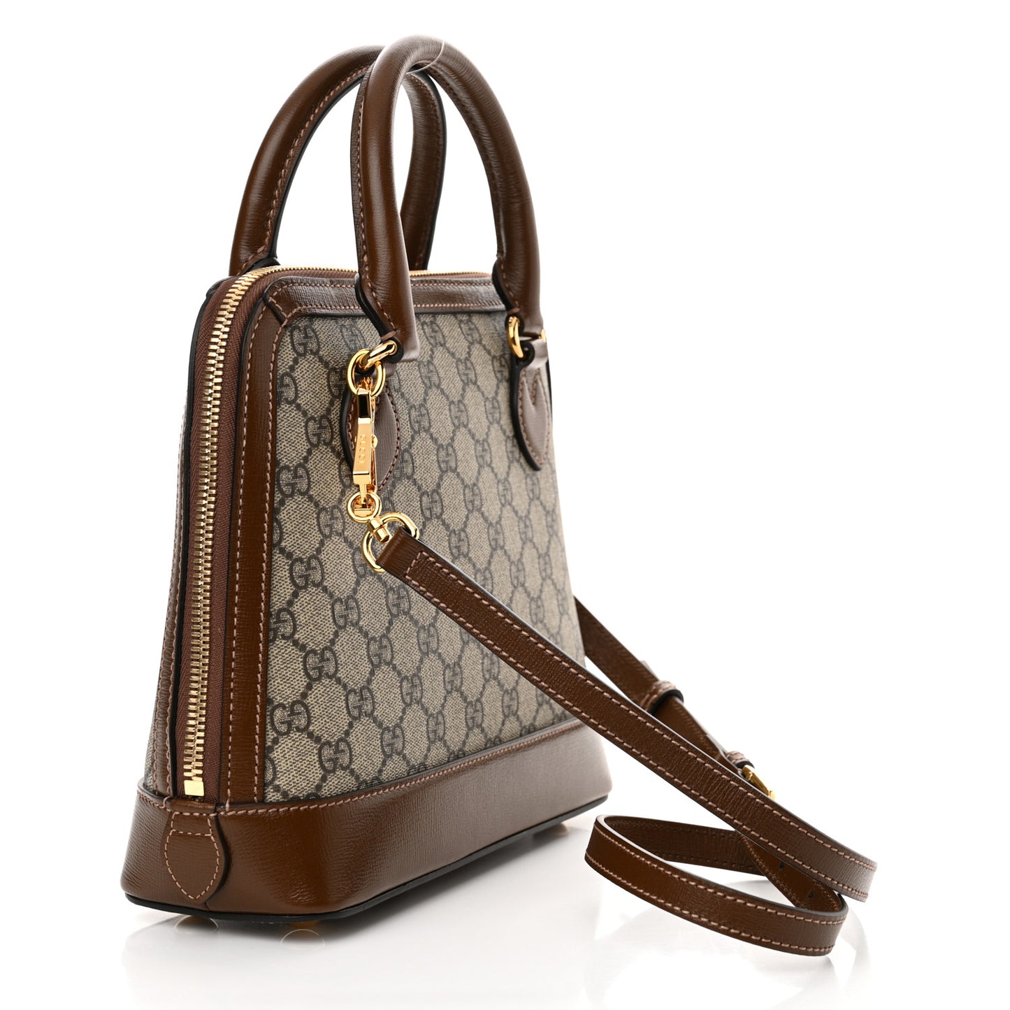 GG Supreme Monogram Azalea Calfskin Small Horsebit 1955 Top Handle Bag Beige Ebony Brown Sugar