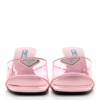 Prada Plexiglass Vernice Metal Triangle Logo 65mm Slide Sandals 37 Alabastro 2 of 12