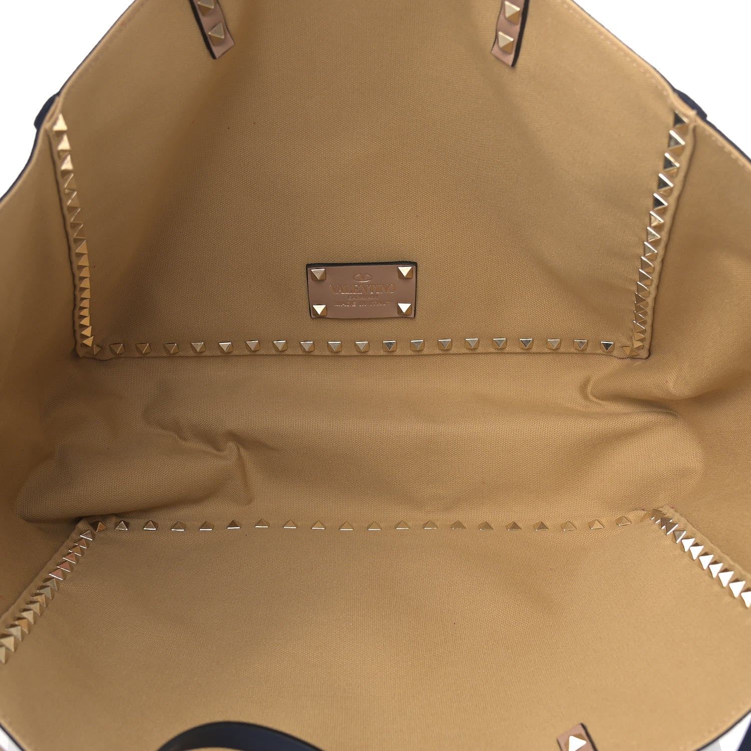Valentino Garavani Canvas Small Rockstud Reversible Tote Navy Blue Beige 9 of 17