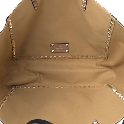 Valentino Garavani Canvas Small Rockstud Reversible Tote Navy Blue Beige 9 of 17