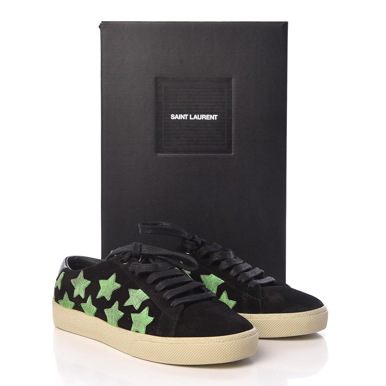 Saint Laurent Suede Star Court Sneakers 36.5 Black Green Fluo 11 of 11
