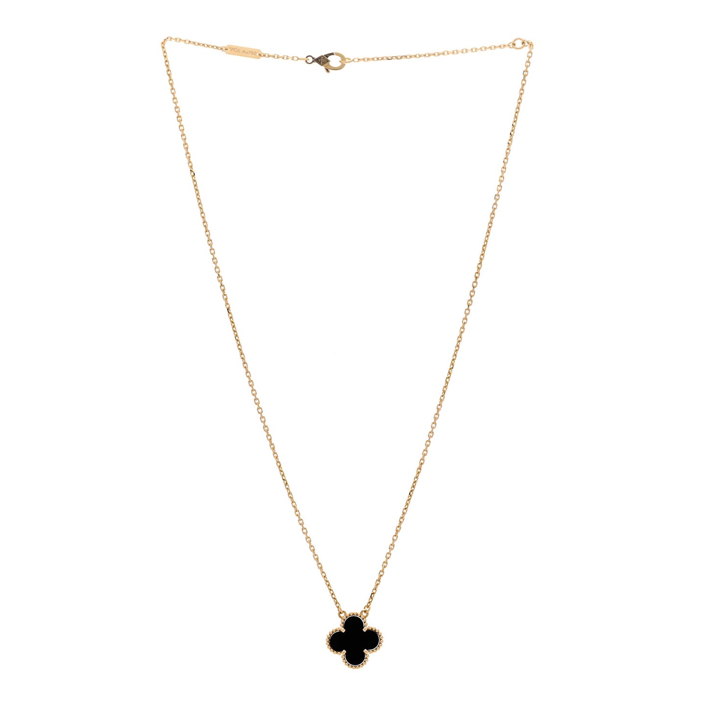 18K Yellow Gold Black Onyx Vintage Alhambra Pendant Necklace