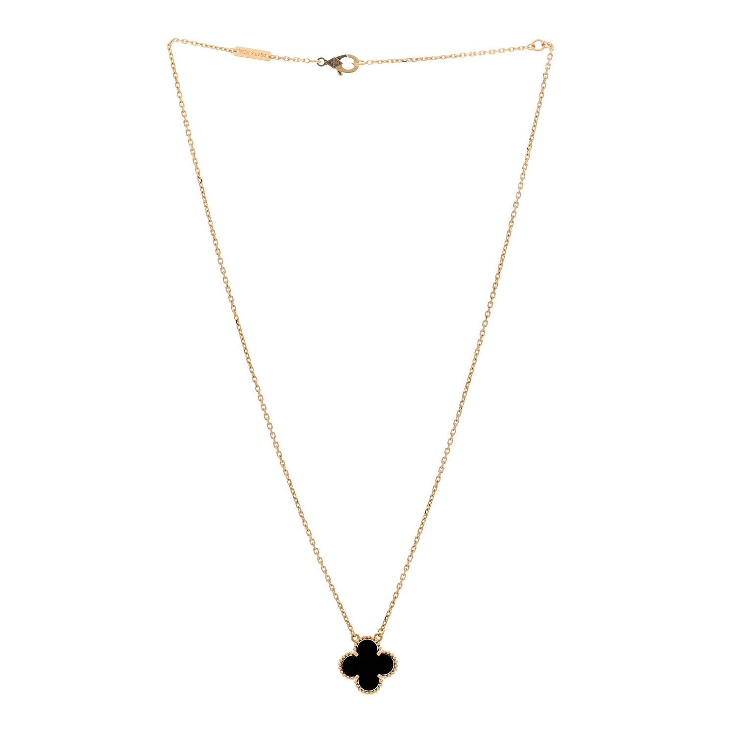 Van Cleef & Arpels 18K Yellow Gold Black Onyx Vintage Alhambra Pendant Necklace 3 of 6