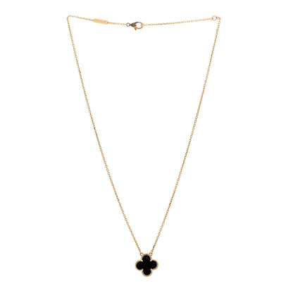 Van Cleef & Arpels 18K Yellow Gold Black Onyx Vintage Alhambra Pendant Necklace 3 of 6