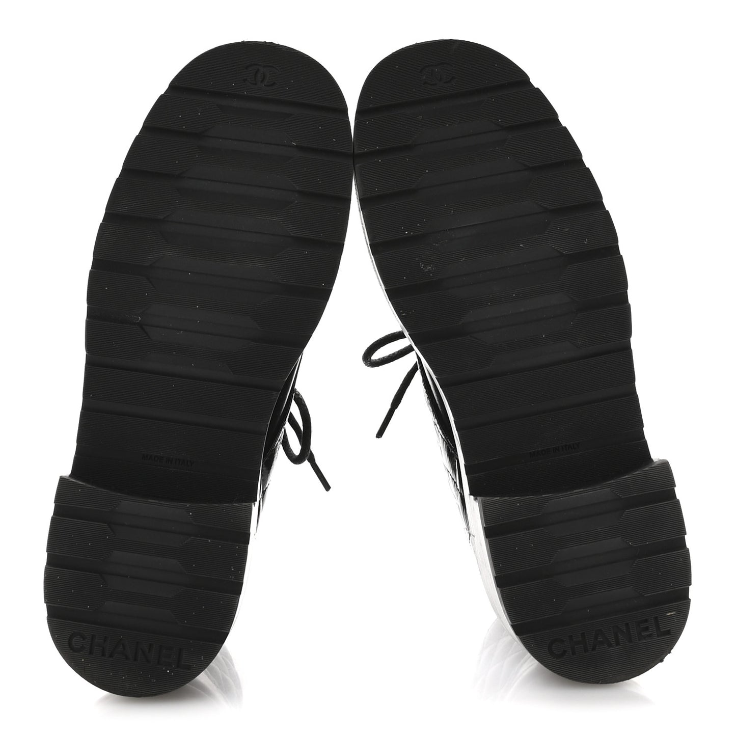 Shiny Calfskin Quilted Lace Up Combat Boots 38 Black