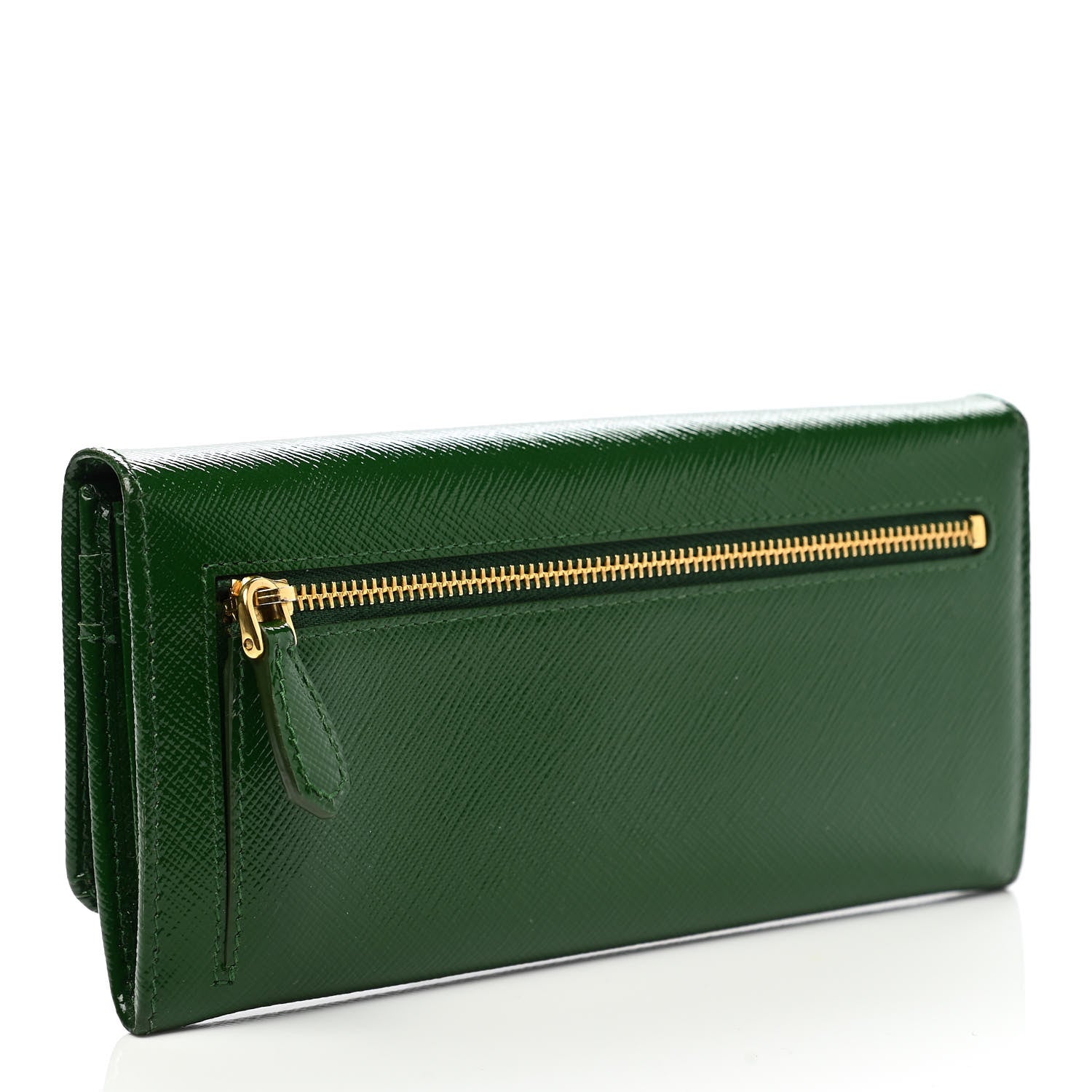 Prada Saffiano Vernice Triangle Continental Flap Wallet Biliardo 2 of 7
