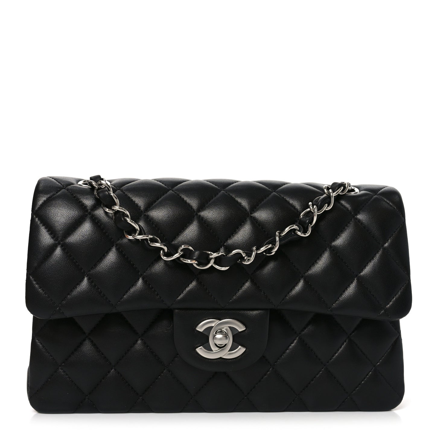 Lambskin Quilted Small Double Flap Black