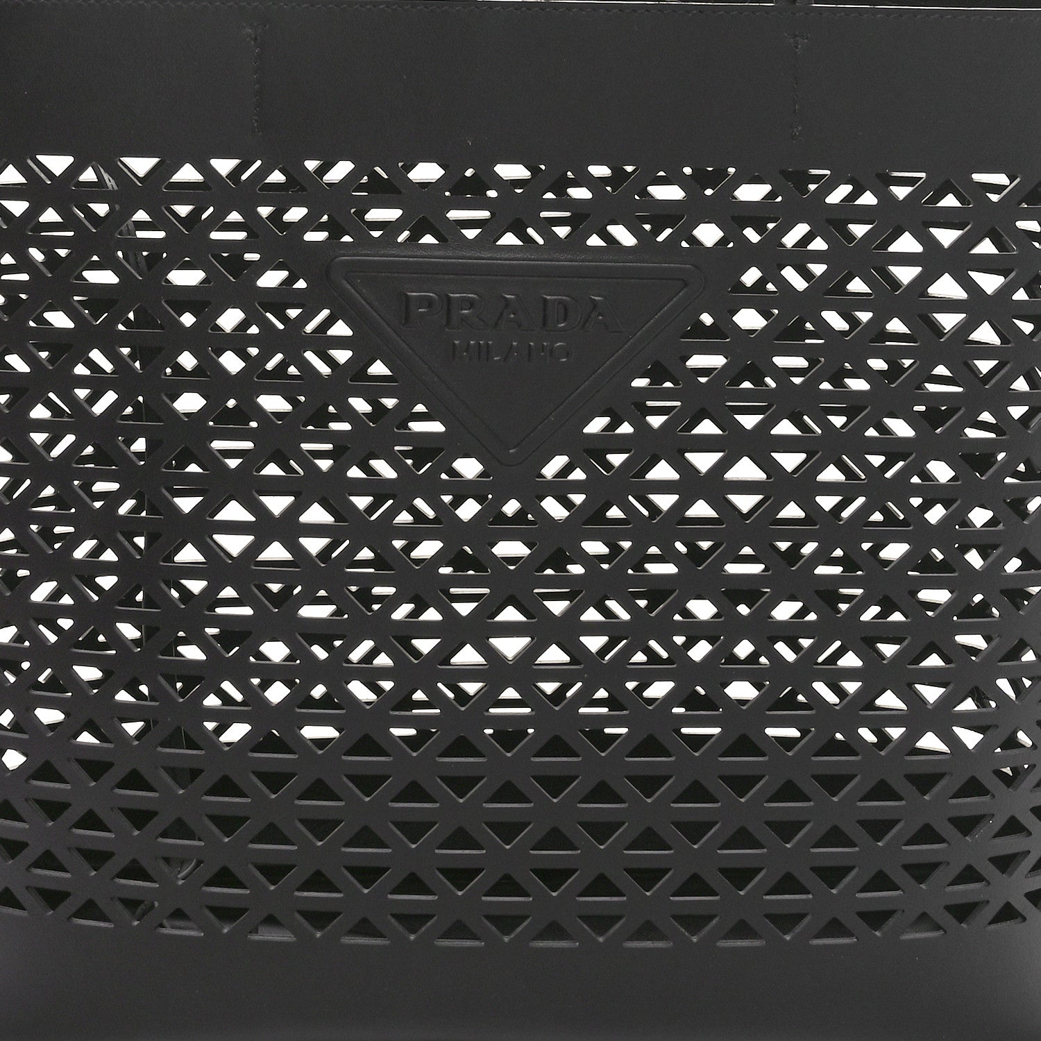 Prada City Calfskin Perforated Triangle Tote Black 8 of 10