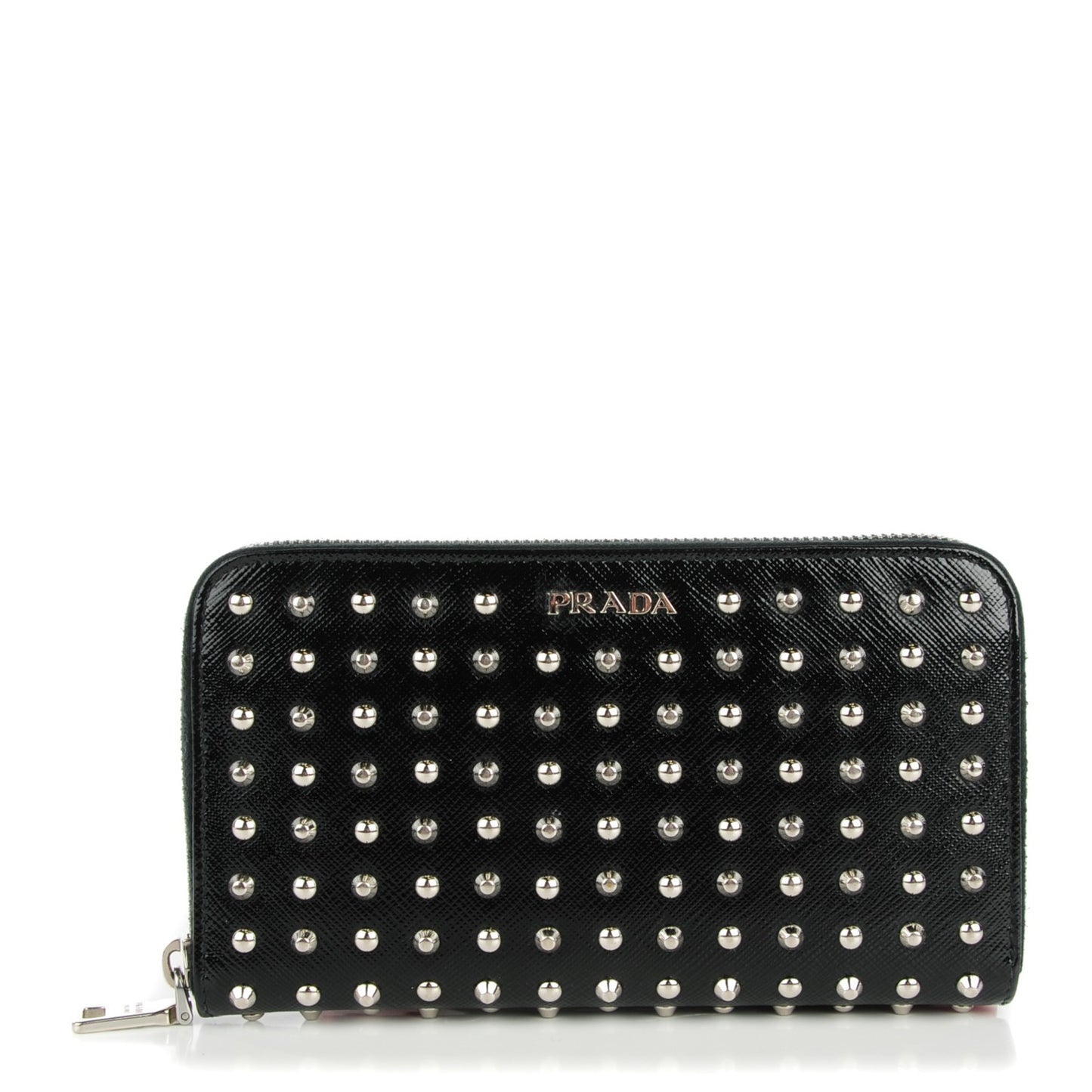Saffiano Vernice Studded Zip Around Wallet Black