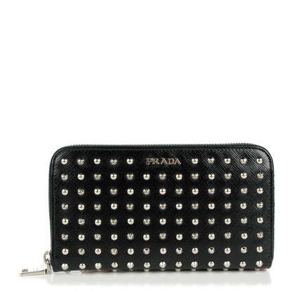 Prada Saffiano Vernice Studded Zip Around Wallet Black 1 of 8